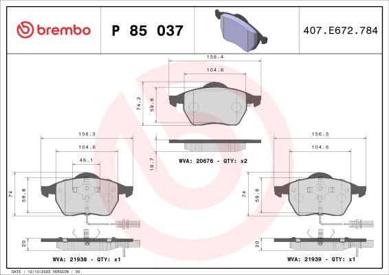 A.B.S. P 85 037 BREMBO BREMSBELÄGE, RICHTUNGSGEBUNDEN Bremsbelagsatz, Scheibenbremse